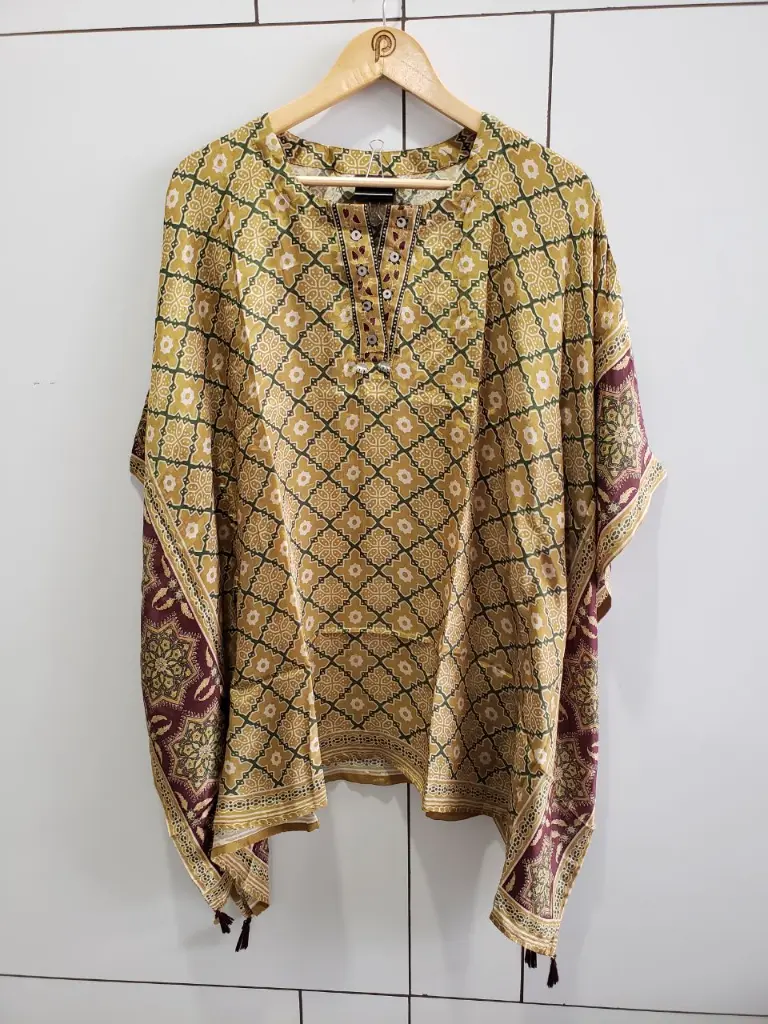 Mustard Yellow Geometric Natural Crepe Kaftan Top