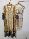 Mustard & Cream Mull Chanderi Lotus Print Kurta Set