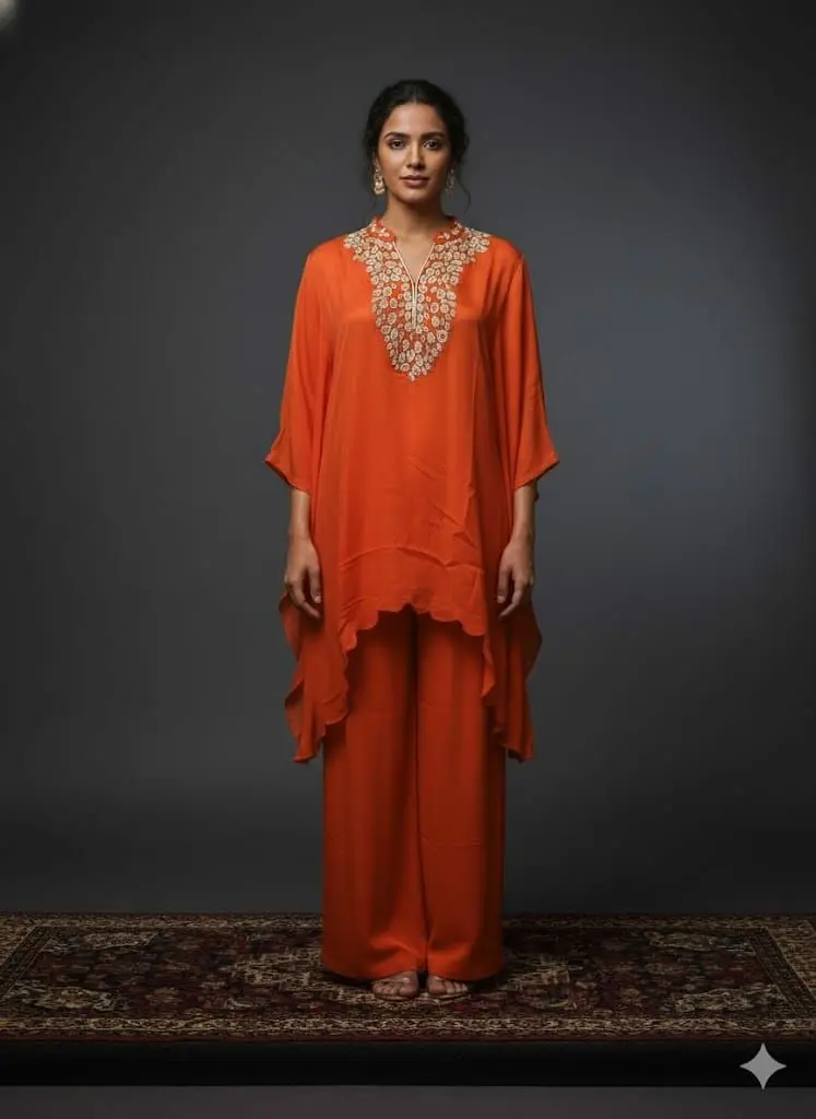 Sunset Orange Pure HO Silk Co-Ord Set
