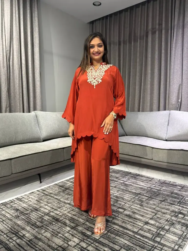 Sunset Orange Pure HO Silk Co-Ord Set