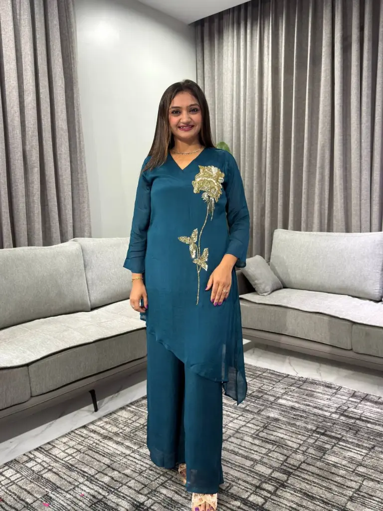 Teal Green Pure Chinon Co-Ord Set
