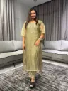 Olive Gold Pure Glass Tissue Kurta Set