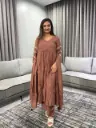 Coffee Brown Pure Mull Chanderi 3-Piece Kurta Set