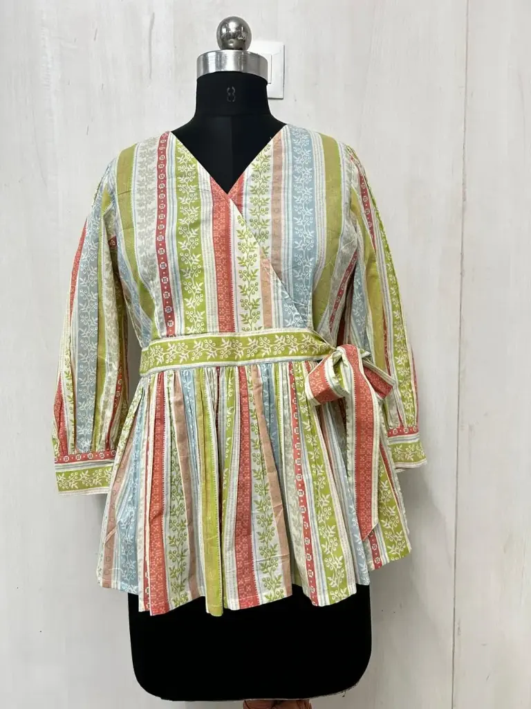 Green Pure Cotton Striped A line Tunic