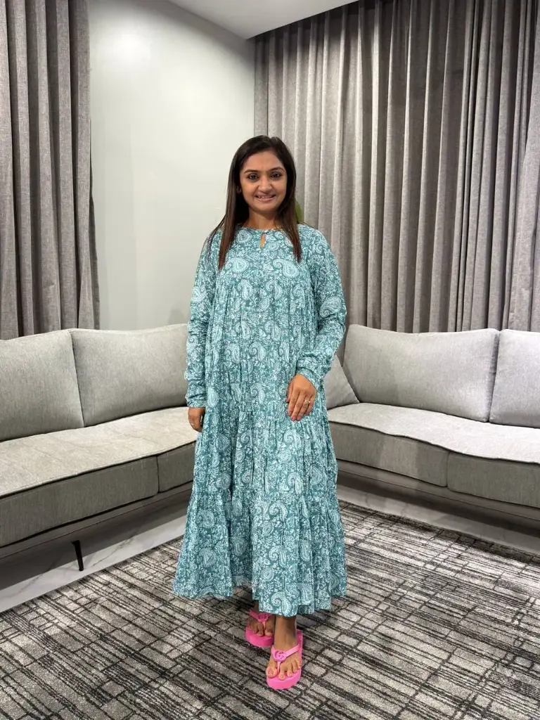 Firozi Paisley Printed Pure Cotton Anarkali Kurta