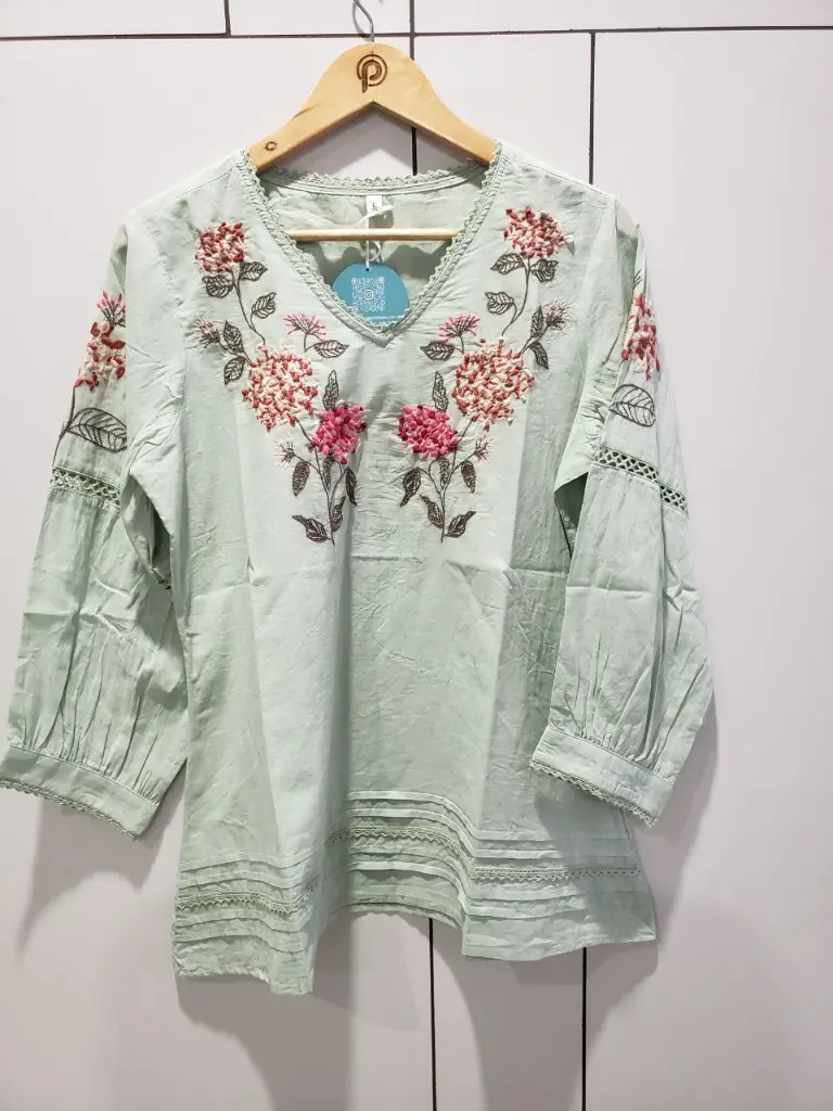 Blush Bloom Premium Mull Mull Cotton Embroidered Top