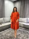 Rust Blossom Premium Cotton Tiered Dress