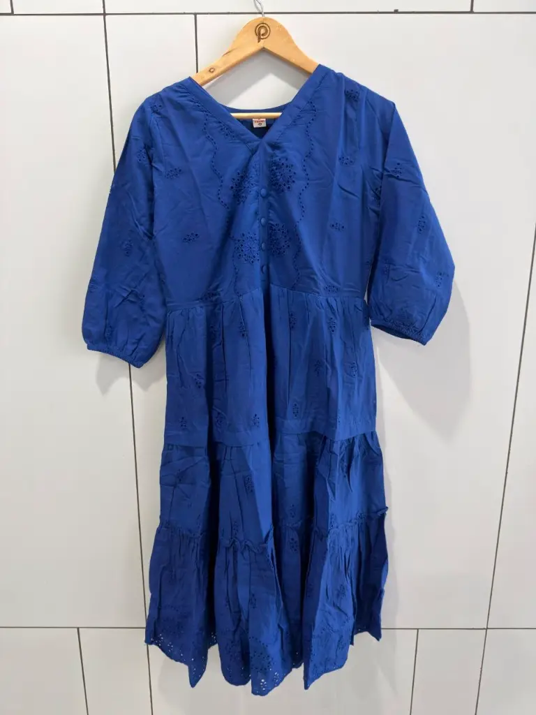 Royal Blue Premium Cotton Tiered Dress