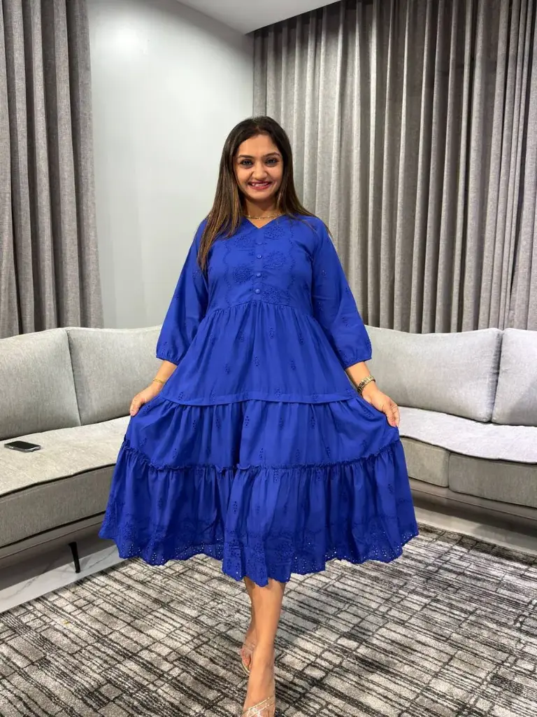 Royal Blue Premium Cotton Tiered Dress