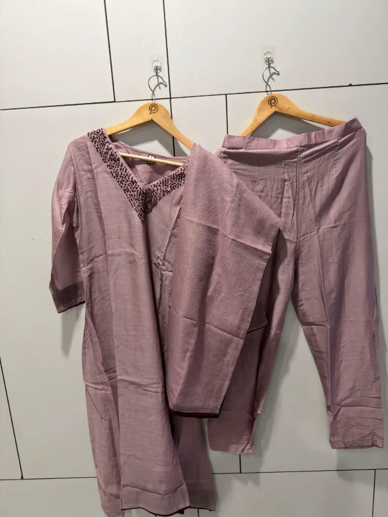 Dusty Mauve Hand-Beaded Banarasi Mull Chanderi Kurta Set