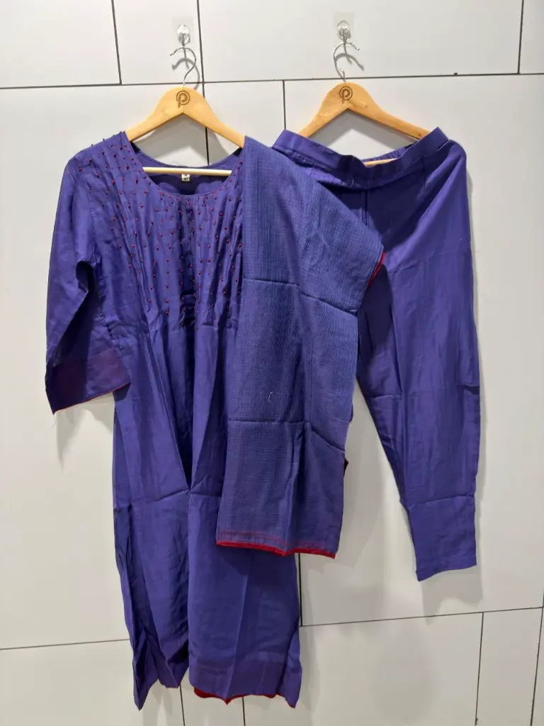 Royal Blue Hand-Beaded Pintuck Banarasi Mull Chanderi Set