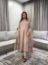 Dusty Taupe Zari Yoke Banarasi Mull Chanderi Kurta Set
