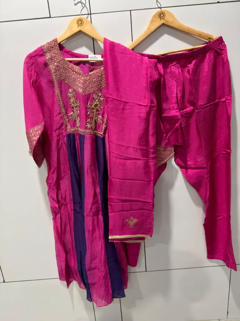 Premium Banarasi Mull Chanderi Floral hand work Kurta Set