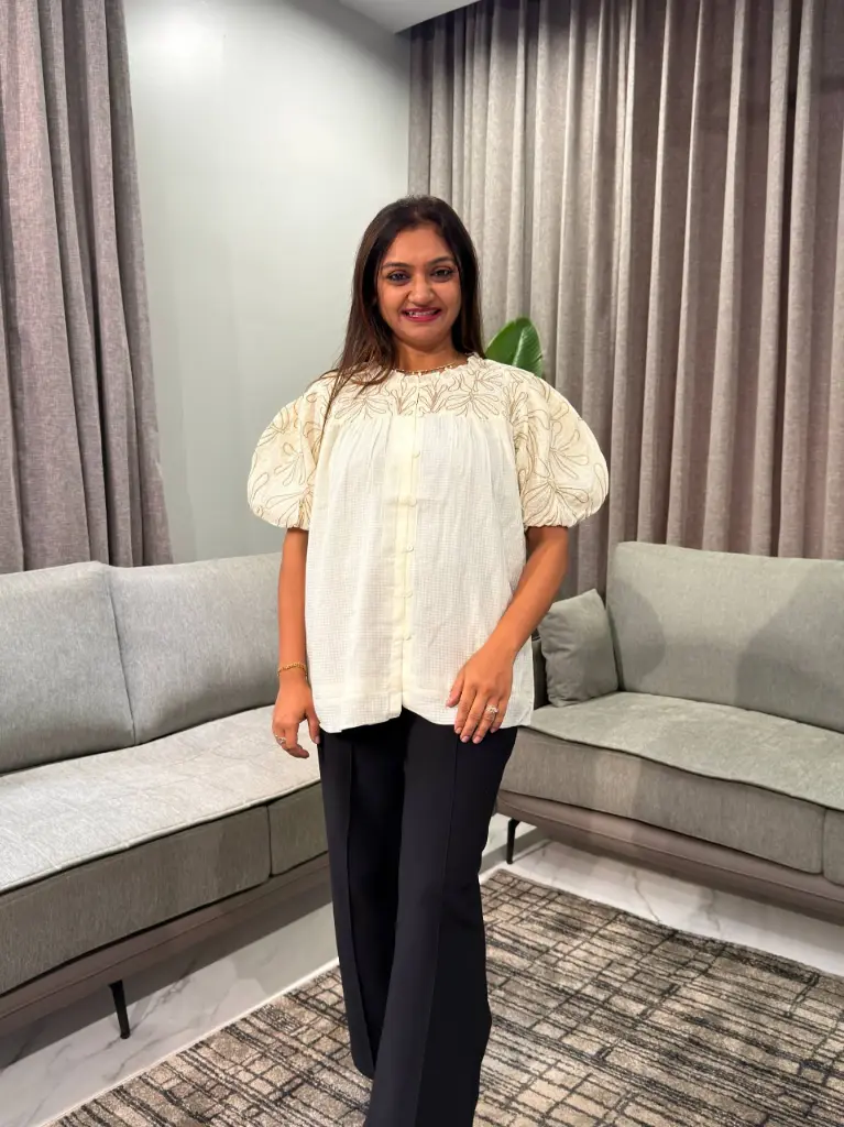 Premium Knitted Cotton Floral Yoke Top