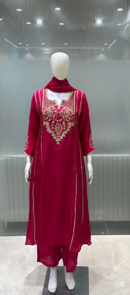 Royal Magenta Gold Embroidered Kurta Set
