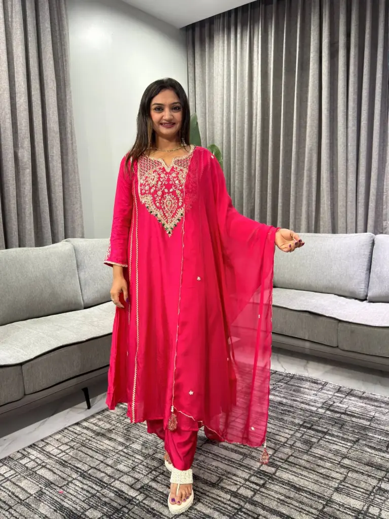 Royal Magenta Gold Embroidered Kurta Set