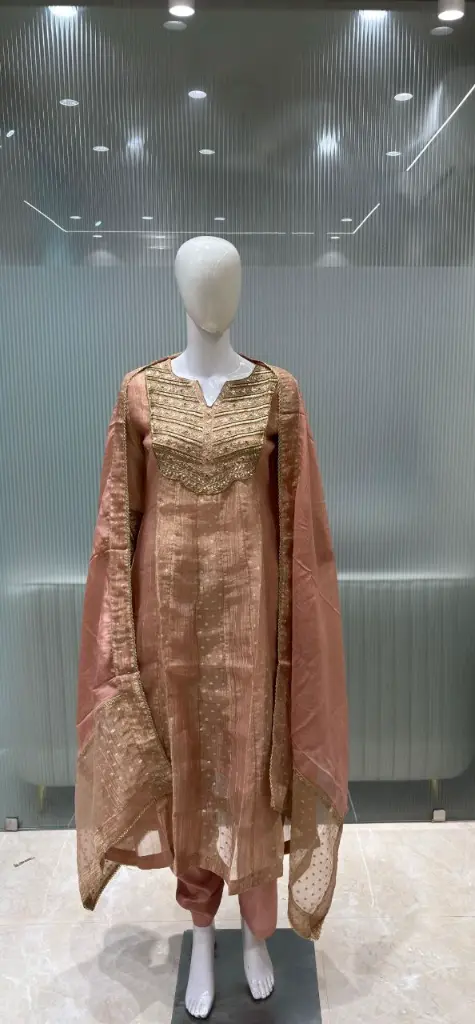 Rose Gold Tissue Embroidered Kurta Set