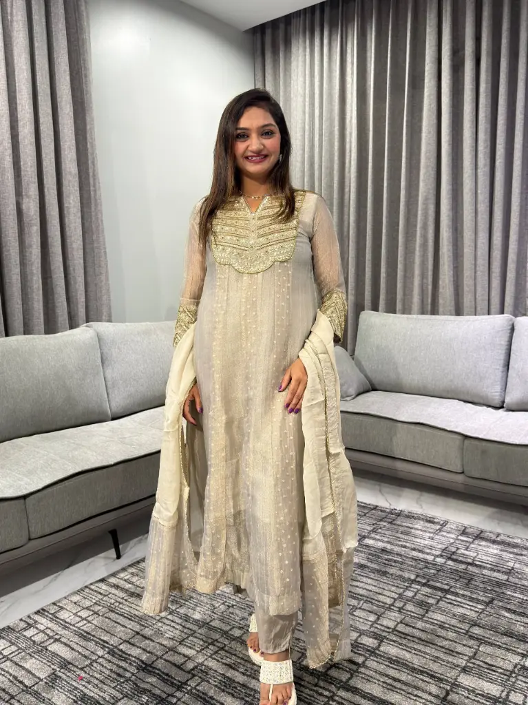 Champagne Gold Festive Tissue Kurta Set