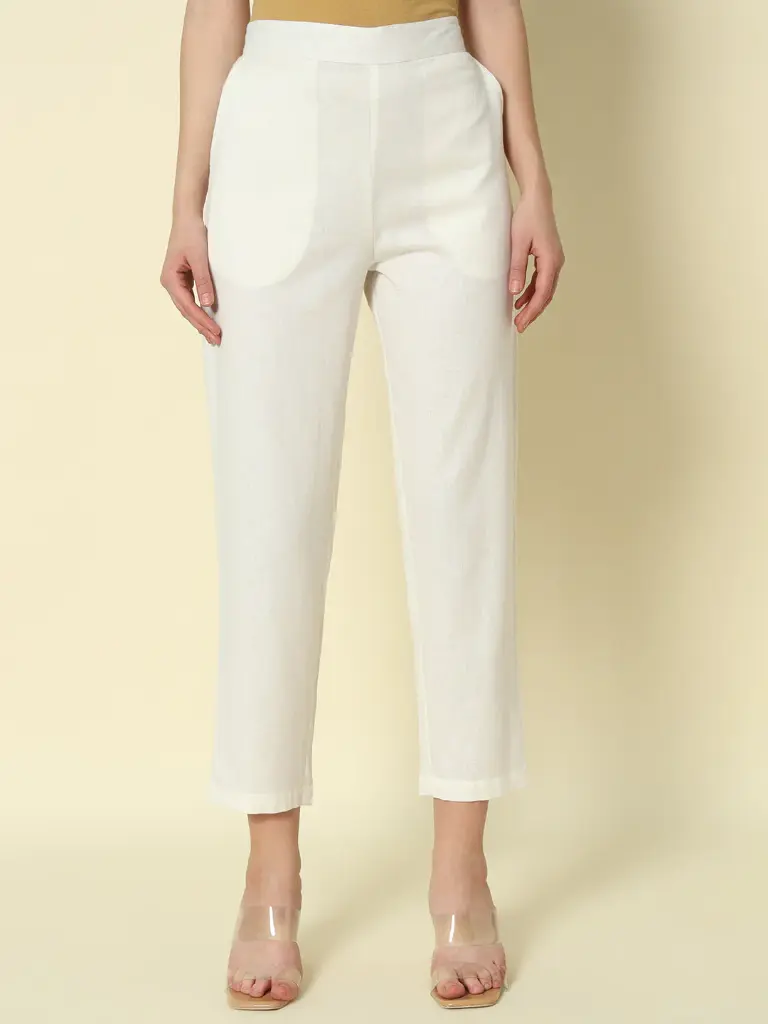 Off White Khadi Cotton Narrow Pant