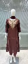 Chocolate Brown Golden Embroidered Festive Tissue 3-Piece Kurta Set