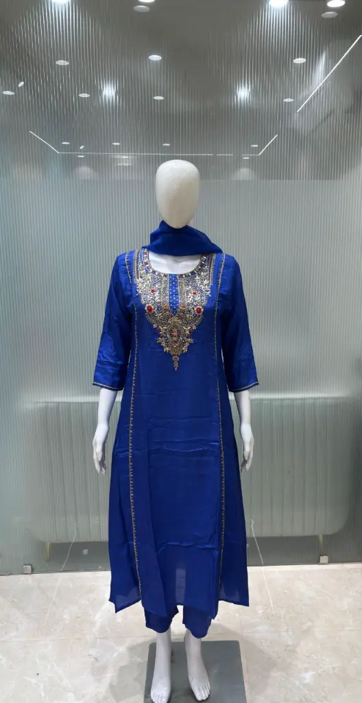 Royal Sapphire Embroidered Tissue Kurta Set