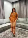 Chocolate Brown Floral Discharge Rayon Co-ord Set
