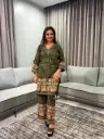 Olive Green Floral Discharge Rayon Co-ord Set