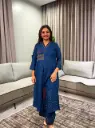 Teal Blue Geometric Chevron Flex Cotton Kurta Set