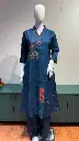 Teal Blue Geometric Chevron Flex Cotton Kurta Set