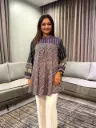 Midnight Purple & Cream Abstract Geometric Pure Muslin Tunic