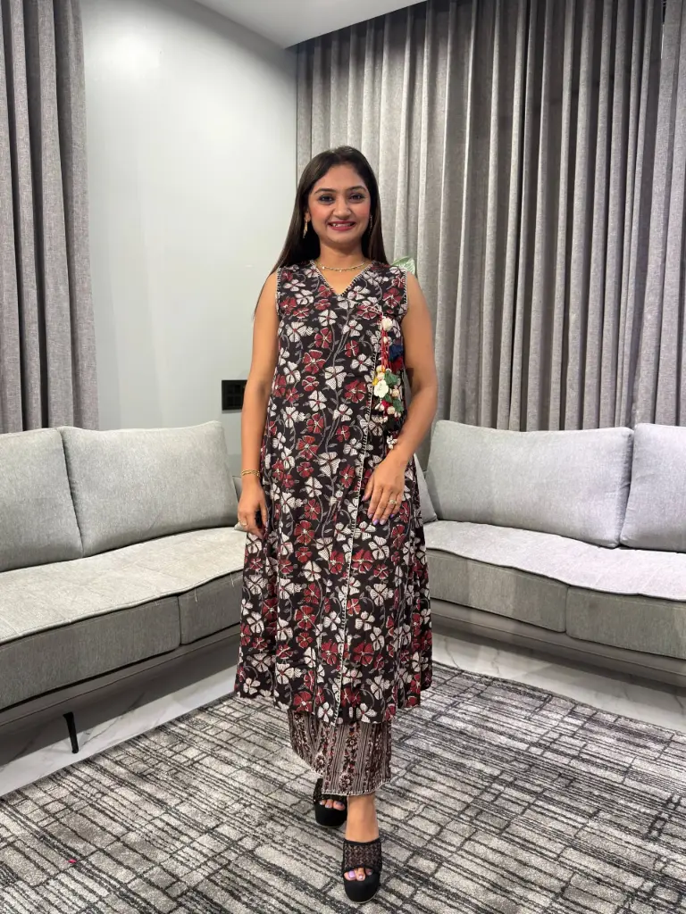 Floral Wrap-Style Pure Cotton Kurta Palazzo Set