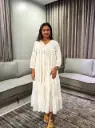 Off-White Dobby Cotton Tiered V-Neck Midi Dress