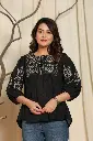 Black Embroidered Tie-Up Neck Cuff Sleeve Tunic
