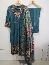 Teal Heritage Print Pure Cotton 3-Piece Kurta Set