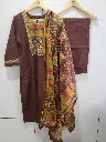 Chocolate Brown Geometric Printed Yoke Pure Cotton Kurta Set