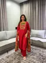 Crimson Red Geometric Printed Yoke Pure Cotton Kurta Set