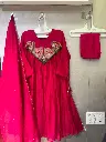 Cherry Red Hand-Worked Patch Yoke Banarasi Mull Chanderi Anarkali Set
