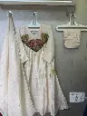 Off-White Hand-Worked Patch Yoke Banarasi Mull Chanderi Anarkali Set