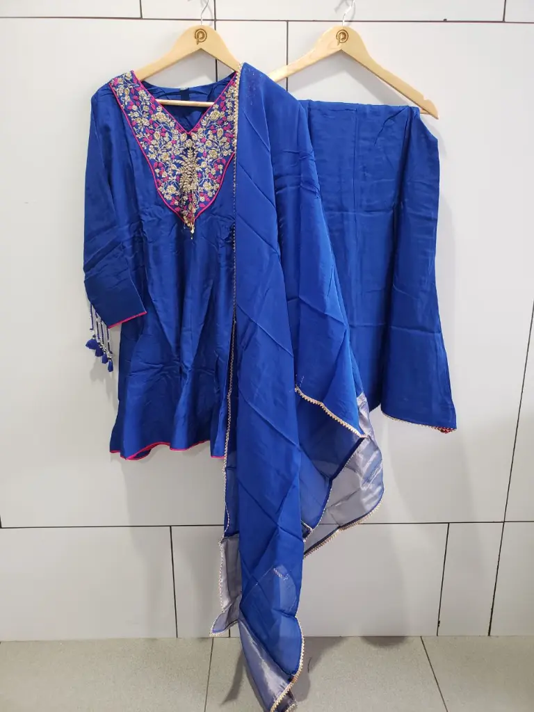 Royal Blue Dola Silk Handwork Sharara Set