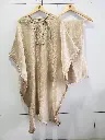 Champagne Pearl Handwork Glass Tissue Kaftan Set
