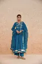 Teal Blue Embroidered Flared Anarkali Cotton Kurta Set