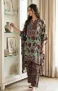 Teal Green Floral Printed Natural Crepe Kaftan Co-Ord Set