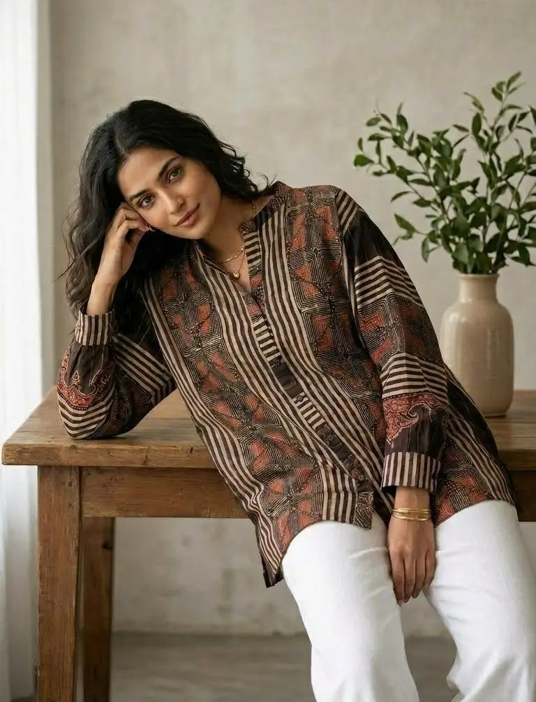 Espresso & Rust Geometric Print Pure Cotton Shirt