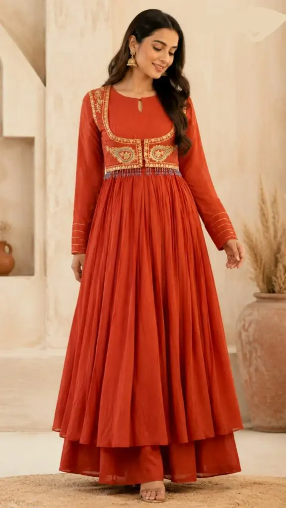 Rust Royale Chanderi Anarkali Set