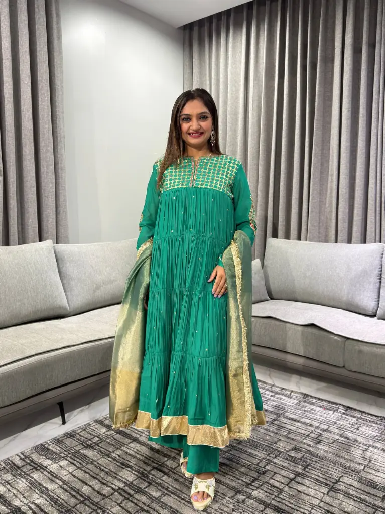Emerald Zari Chanderi Anarkali Set