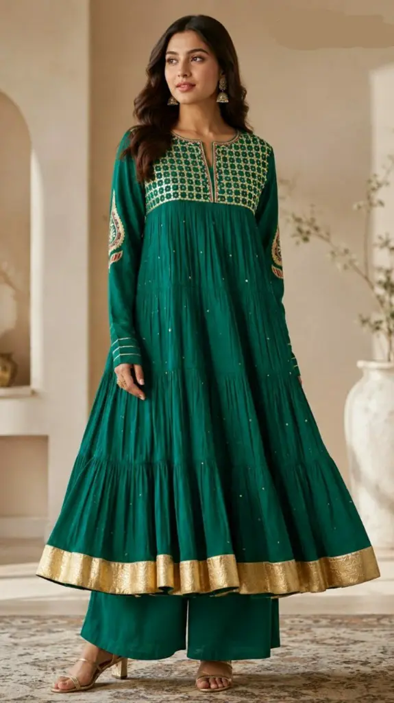 Emerald Zari Chanderi Anarkali Set