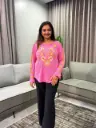 Candy Pink Floral Embroidered Waffle Knit Cotton Top