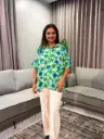 Green & Blue Vibrant Floral Viscose Short Sleeve Shirt Top