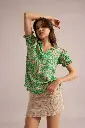 Emerald Green Abstract Floral Printed Imported Linen Top