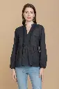 Charcoal Black Tonal Floral Jacquard Cotton Peplum Top